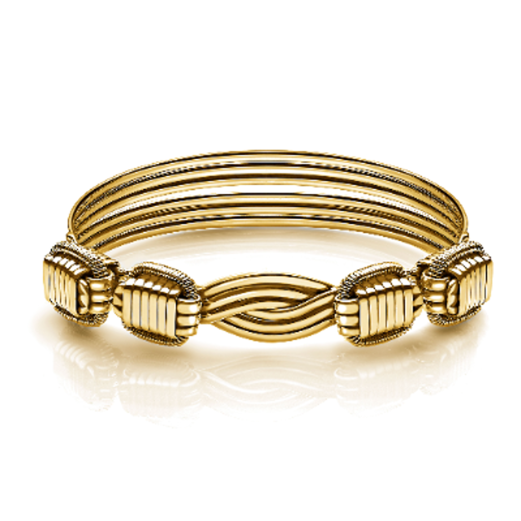 Handcrafted Gold Elephant Hair Bracelet and 18K Yellow Gold Earrings by Patrick Mavros